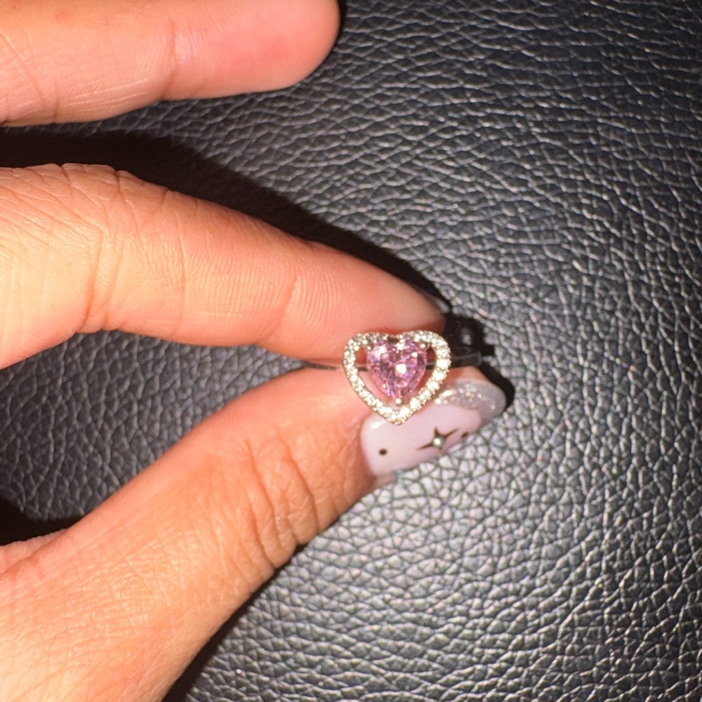 Heart-Shaped Pink Stone Silver Ring